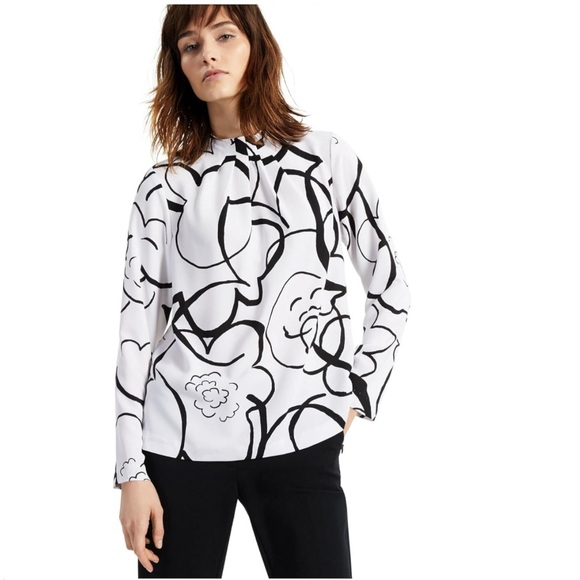 Alfani Black and Light Grey Floral abstract Women's blouse top - Picture 1 of 10